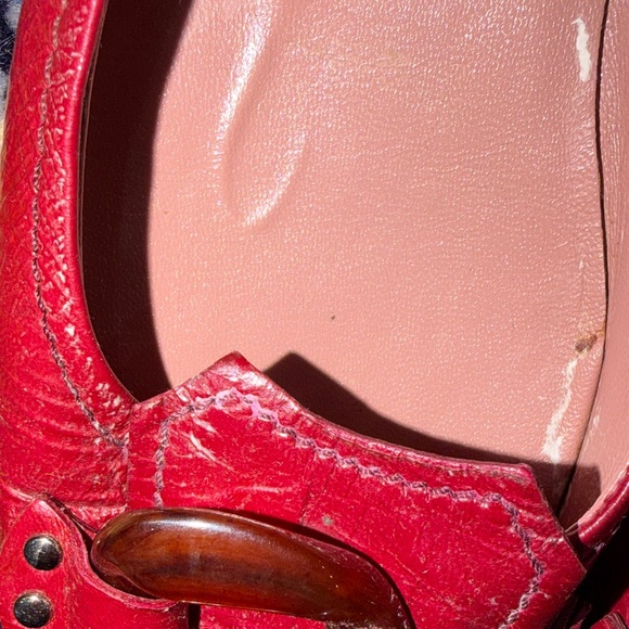 Miu Miu Red Flats with Brown Chain Detail - Picture 5 of 12